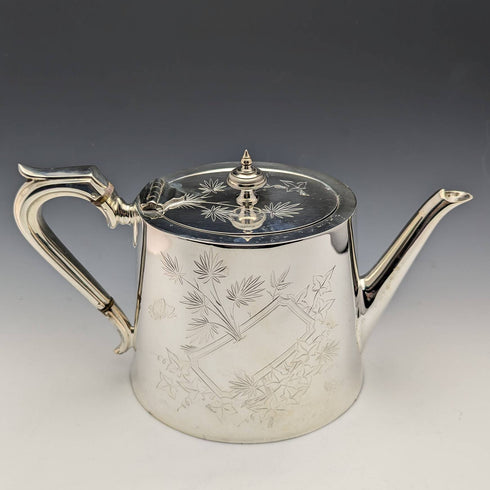 1870s British antique silver plated drum teapot 669g